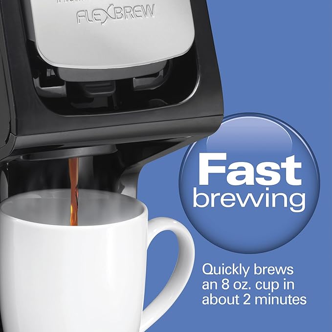 Hamilton Beach FlexBrew Single Serve Coffee Maker, Compatible with Pod Packs and Grounds, 14 oz. Water Reservoir, Slim Design, Fast Brewing, Black (49900)