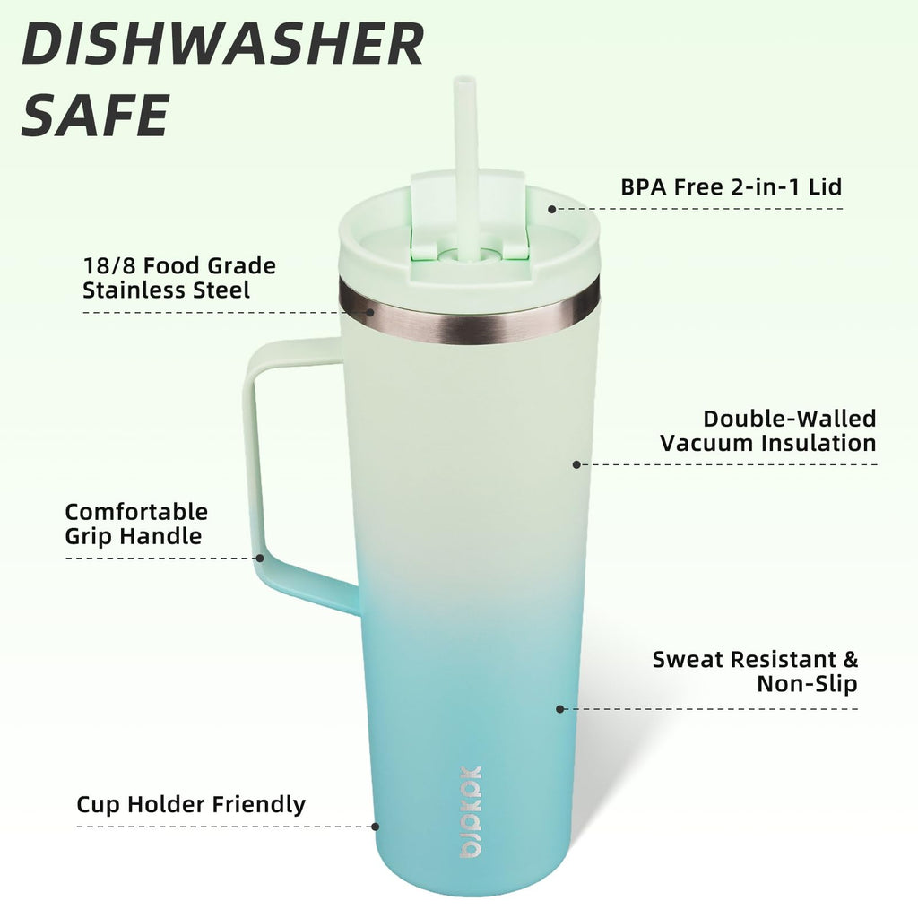 BJPKPK 30oz Insulated Tumbler with Handle, Lid & Straw, Stainless Steel