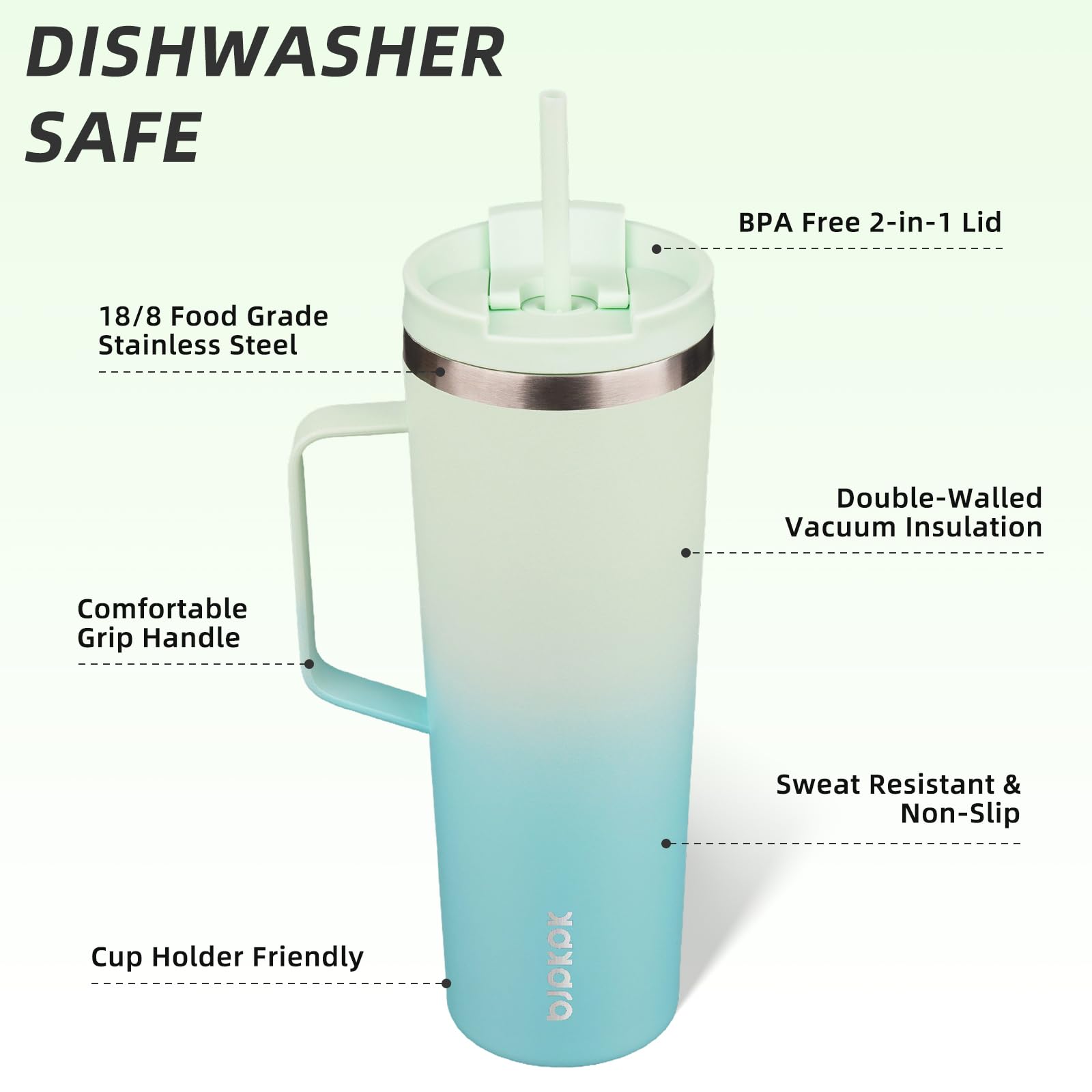 BJPKPK 30oz Insulated Tumbler with Handle, Lid & Straw, Stainless Steel
