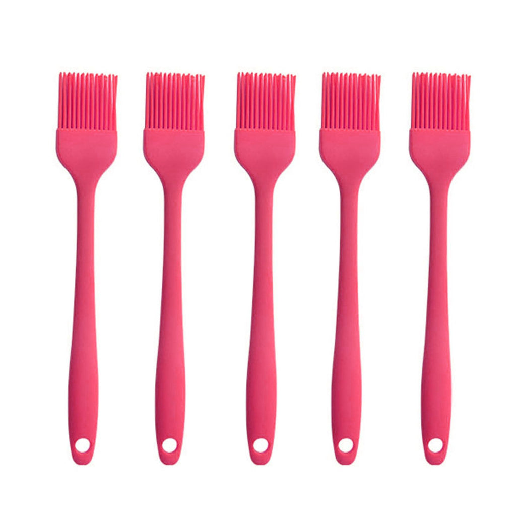 Silicone brush, Oil Brush for BBQ Kitchen Cooking Baking and Grilling（5 PCS,Rose Red)