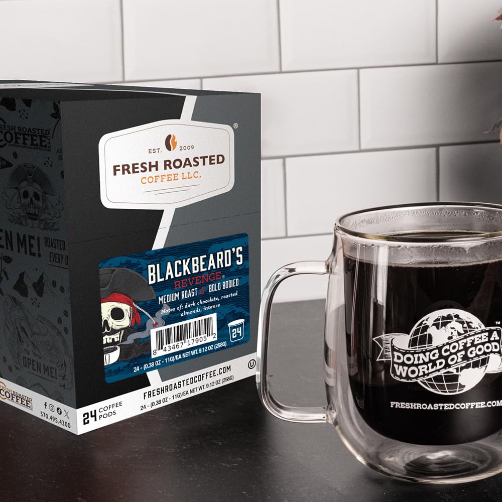 Fresh Roasted Coffee, Blackbeard's Revenge K-Cup Pods for Keurig Brewers, Medium Roast, Kosher, 24 Count (Pack of 3)