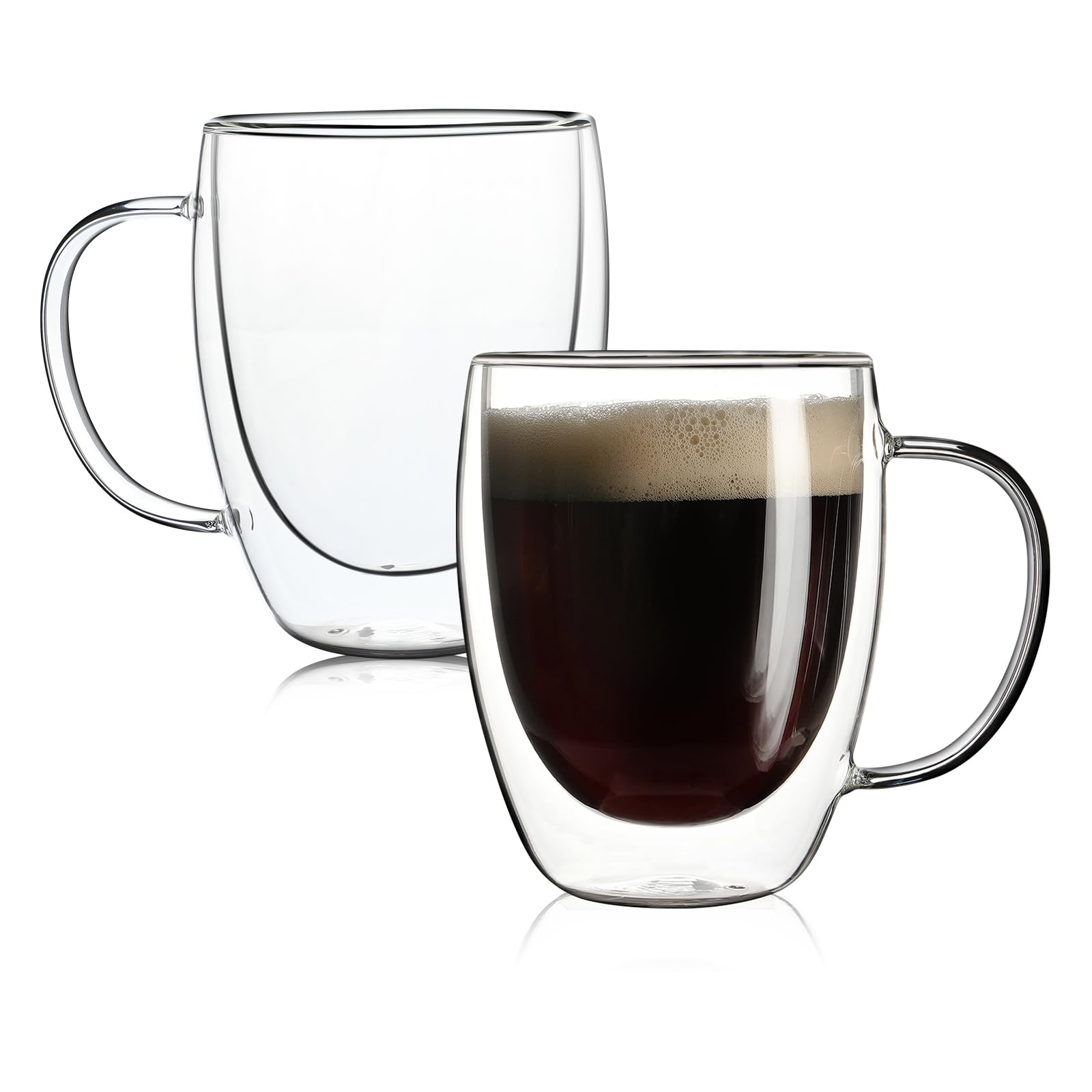 Aurzen 2 Pack Double Walled Glass Coffee Mugs with Handles, Large Insulated Layer Coffee Cups, 12oz Clear Borosilicate Mugs, Perfect for Cappuccino, Tea, Microwave Safe