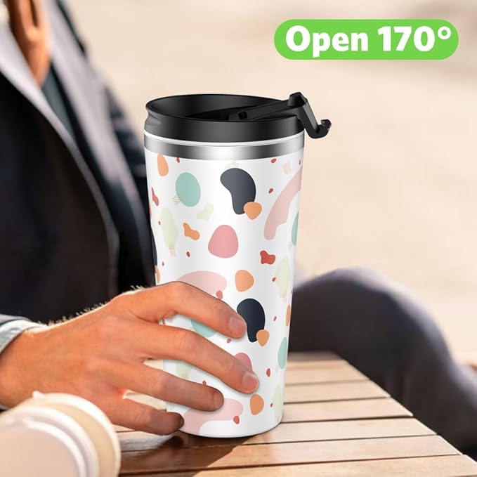 Insulated Coffee Mug with Ceramic Coating, 18oz Travel Mug with Leak-proof Lid, Vacuum Double-wall Tumbler, Stainless Steel Thermal Cup for Tea, Hot Cocoa, Cold Beverage, Ice Drinks