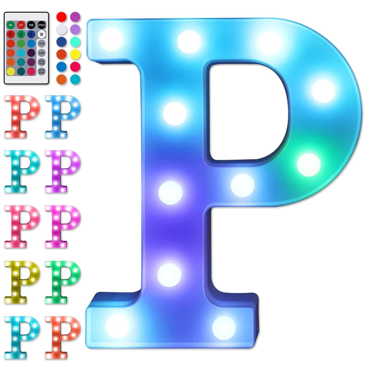 Foaky LED Letter Lights Sign Marquee Light Up Letters Sign for Night Light Wedding/Birthday Party Battery Powered Christmas Lamp Home Bar Decoration(P)