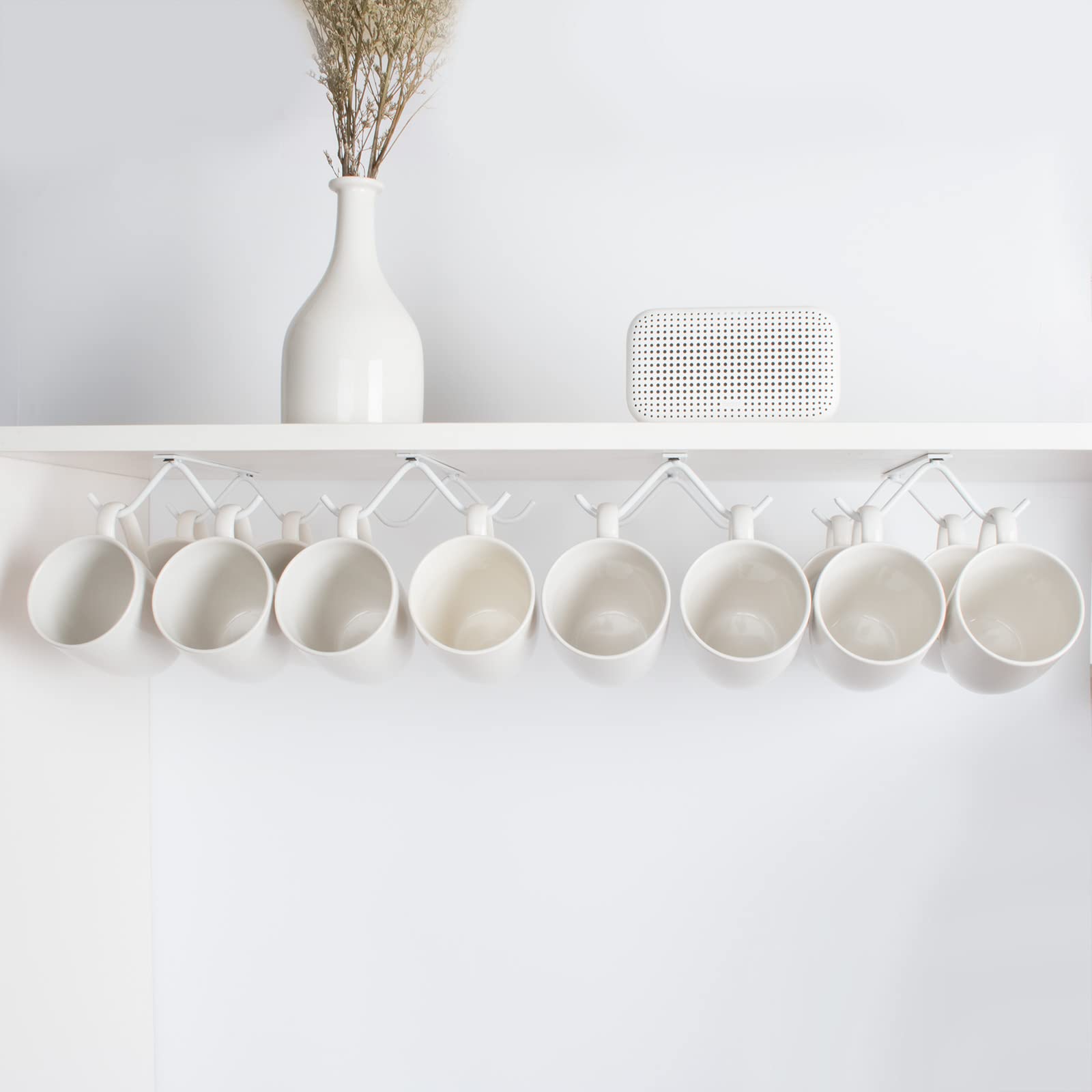 Tavery Mug Hooks Coffee Cabinet Kitchen - Cup Holder Storage Utensils Display Beer Glass Hanger Drying Rack (4, White)