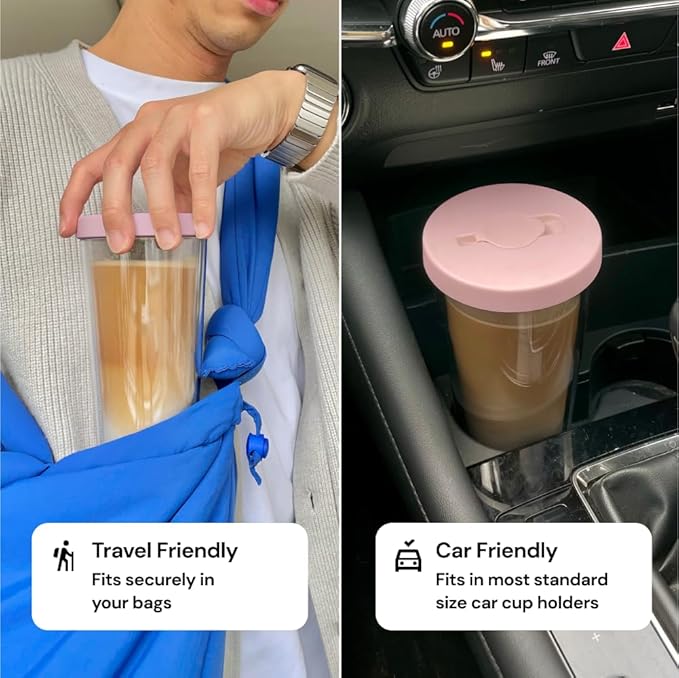 Dodoko Reusable Boba Cup and Straw Boba Tea Cup Bubble Tea Cup Reusable Iced Coffee Cup Cold Coffee Cup Smoothie Cup with Lid and Straw Smoothie Cup to go Smoothie Tumbler 17 oz - Bubble Pink