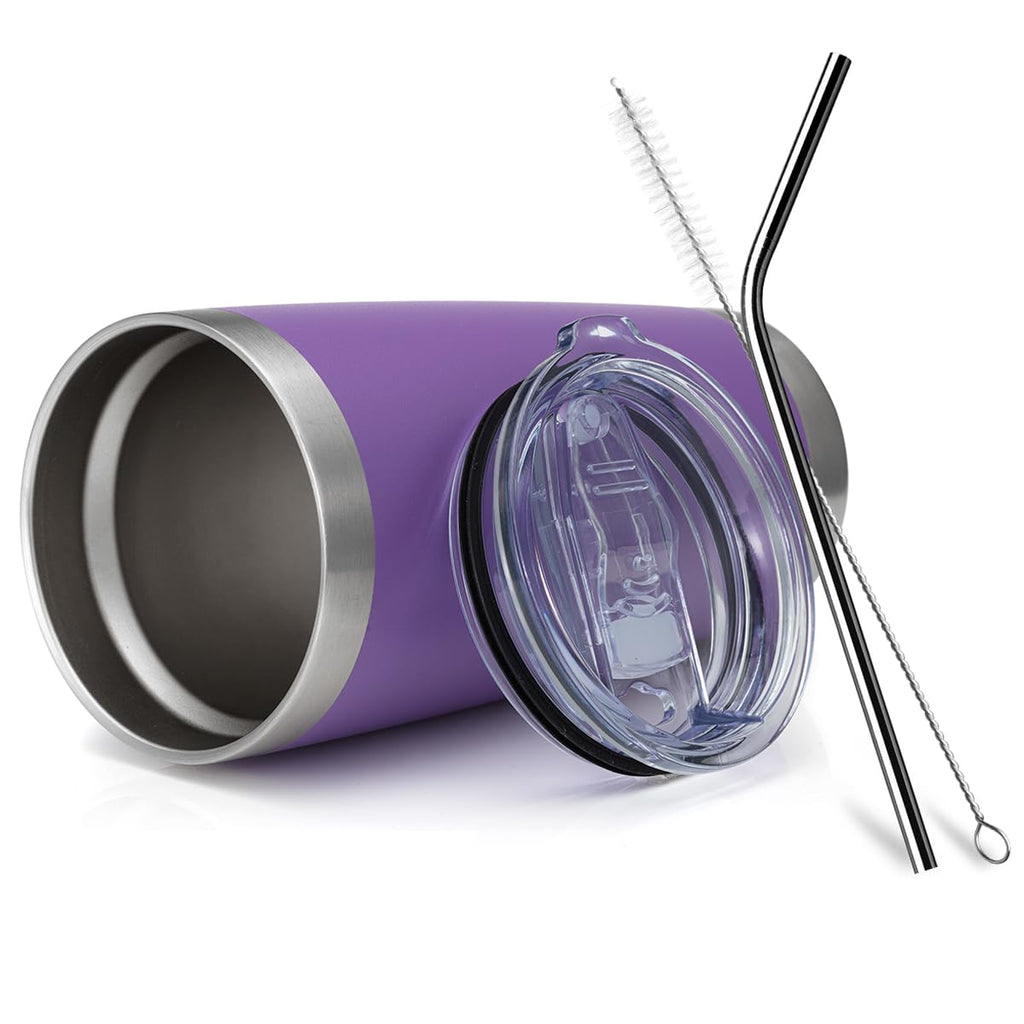 COMOOO 20oz Double Wall Vacuum Insulated Travel Mug, Stainless Steel Tumbler with Lid and Straw for Women Durable Powder Coated Insulated Coffee Cup for Cold & Hot Drinks(Purple, 1 Pack)