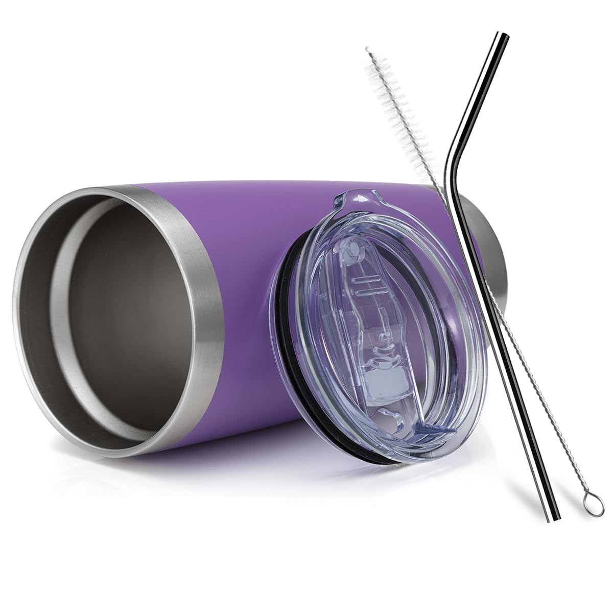COMOOO 20oz Double Wall Vacuum Insulated Travel Mug, Stainless Steel Tumbler with Lid and Straw for Women Durable Powder Coated Insulated Coffee Cup for Cold & Hot Drinks(Purple, 1 Pack)