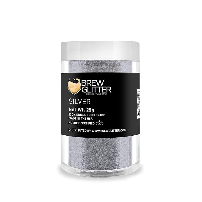 Silver BREW GLITTER Edible Glitter For Drinks, Cocktails, Beer, Garnish Glitter & Beverages | KOSHER & HALAL Certified | 100% Edible & Food Grade | Vegan, Gluten, Nut Free (25g, Silver)