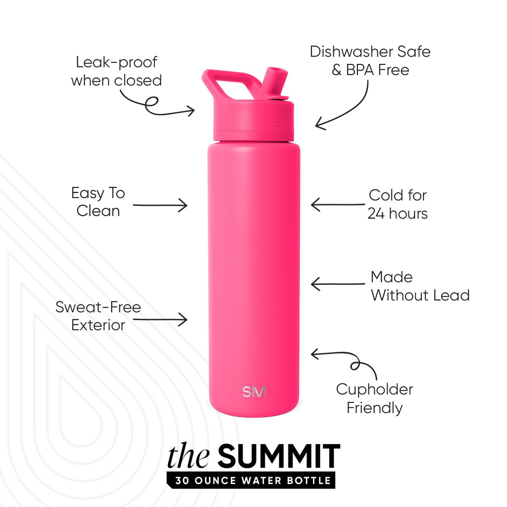 Simple Modern Insulated Water Bottle with Straw | 30oz | Pink