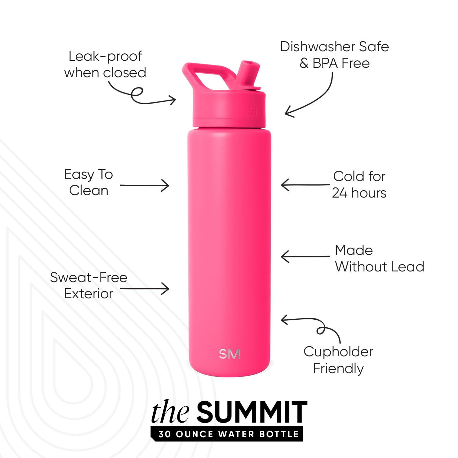 Simple Modern Insulated Water Bottle with Straw | 30oz | Pink