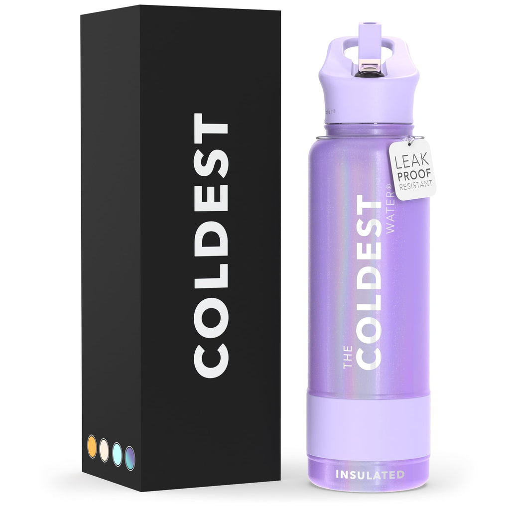 Coldest Insulated Water Bottle with Straw Lid - Stainless Steel Metal Insulated Bottle for Men & Women (Saturn's Moon Purple Glitter, 40 oz)