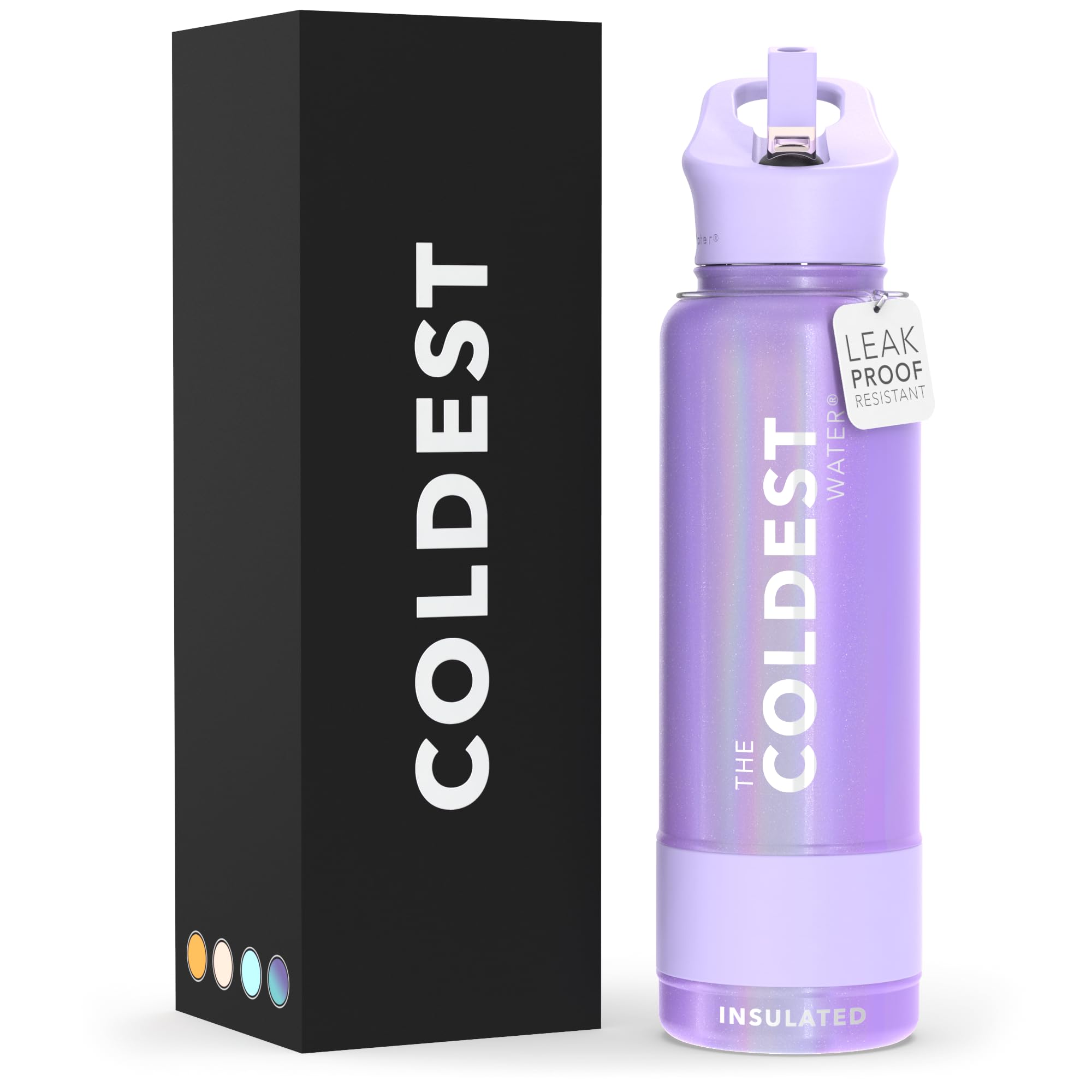 Coldest Insulated Water Bottle with Straw Lid - Stainless Steel Metal Insulated Bottle for Men & Women (Saturn's Moon Purple Glitter, 40 oz)