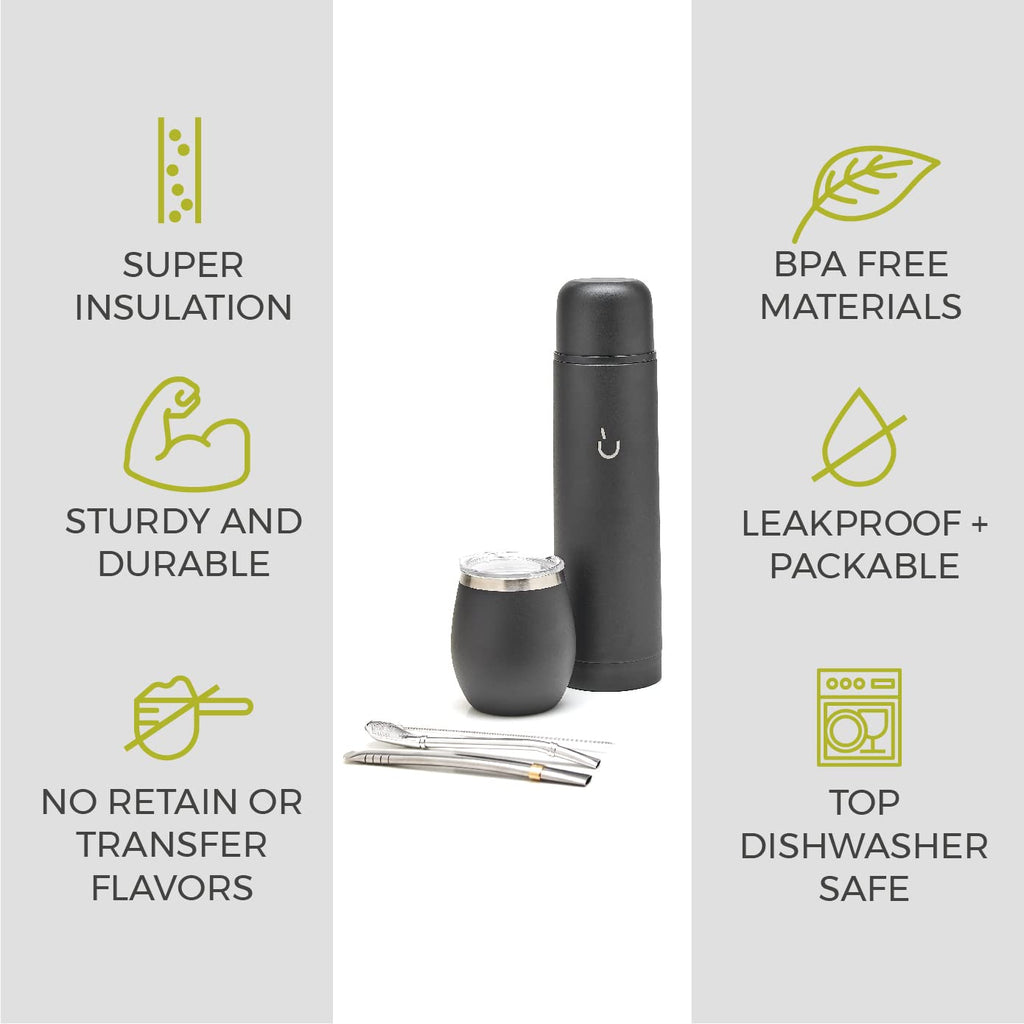 BALIBETOV 25 fl oz Yerba Mate Set, Stainless Steel Mate Gourd, Thermal Flask & Bombilla Straw, Complete Mate Kit, Double Wall Insulated, BPA Free, Dishwasher Safe