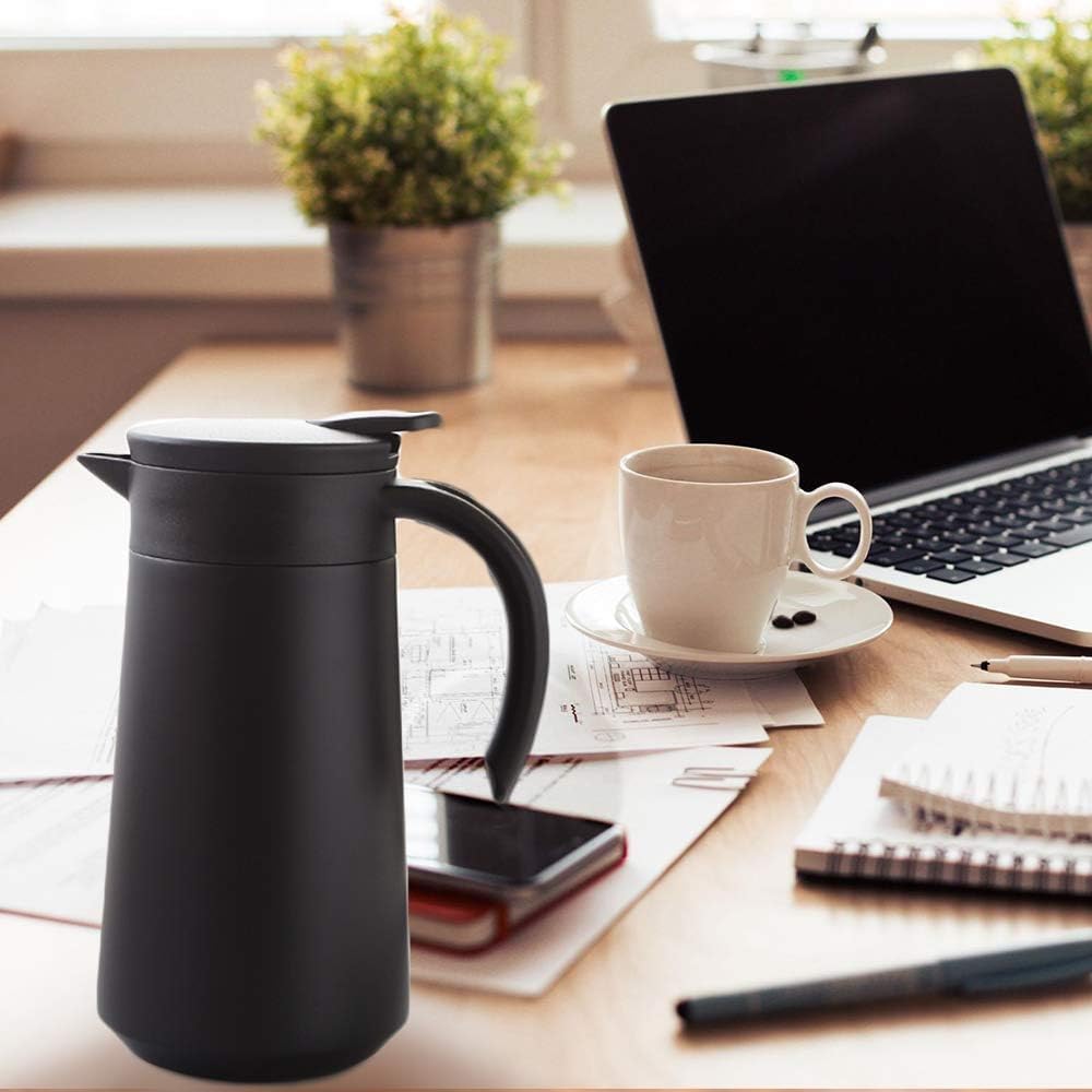 GearRoot 28oz Coffee Carafe Airpot Insulated Coffee Urn Stainless Steel Vacuum Thermal Pot Flask for Coffee, Hot Water, Tea, Hot Beverage - Keep 9 Hours Hot, 18 Hours Cold (2 Pack Black)