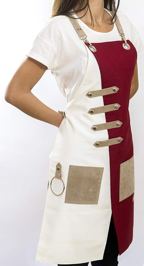 Apron for Women and Men Waterproof Canvas Extra Pocket for Chef Barista Gardening BBQ Grilling Crossback Unisex