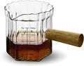Glass Measuring Cup, 5oz Espresso Shot Glass with Wood Handle, Single Spout Measuring Triple Pitcher Milk Cup for Coffee Tea (Transparent Ribbed)