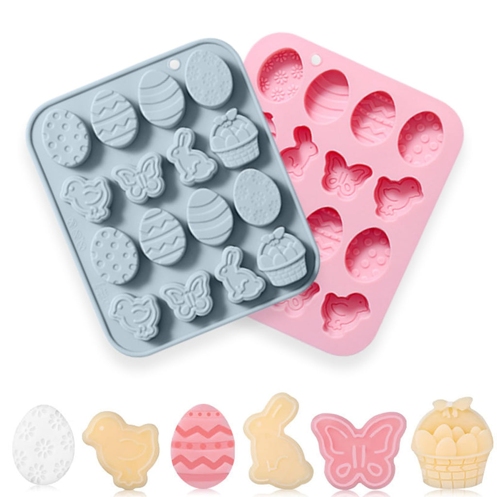 Easter Silicone Candy Molds, 16 Cavity Mini Bunny Egg Butterfly Chick Chocolate Molds Design, Baking Molds for Making Jellies, Soft Candy, Ice Cubes, Wax Melts, Soaps, Resin etc Cake Decor Set of 2