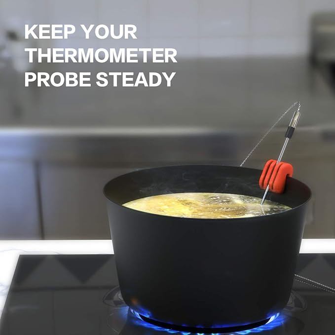 Pot/Cup Clip for Thermometers - Silicone, Non-Scratch, Hand-Free Cooking, Heat Resistant - Compatible with Most Probe Sizes - Great Gift Idea