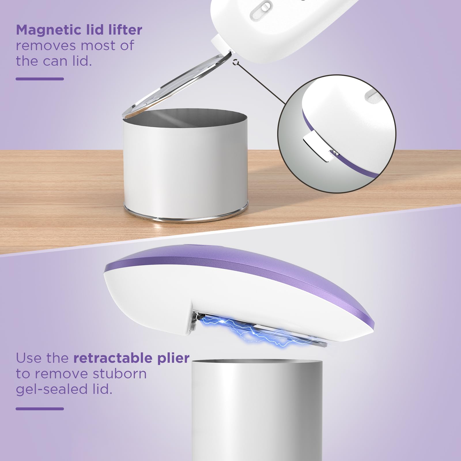 Canslab Ultrablade PRO Auto Stop Can Opener - Rechargeable Electric Can Opener for Kitchen for Seniors with Arthritis - One Touch Side Cut Opener, Smooth Edge, Lilac