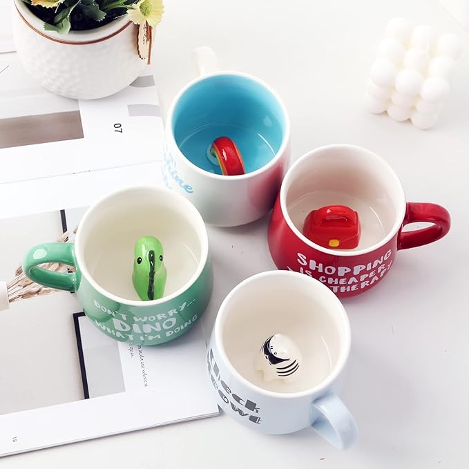Horse Ceramic Cup Hidden 3D Animal Inside Mug,12 oz Cute Cartoon Handmade Figurine Mugs,Christmas Birthday Surprise for Friends Family or Kids (Horse)