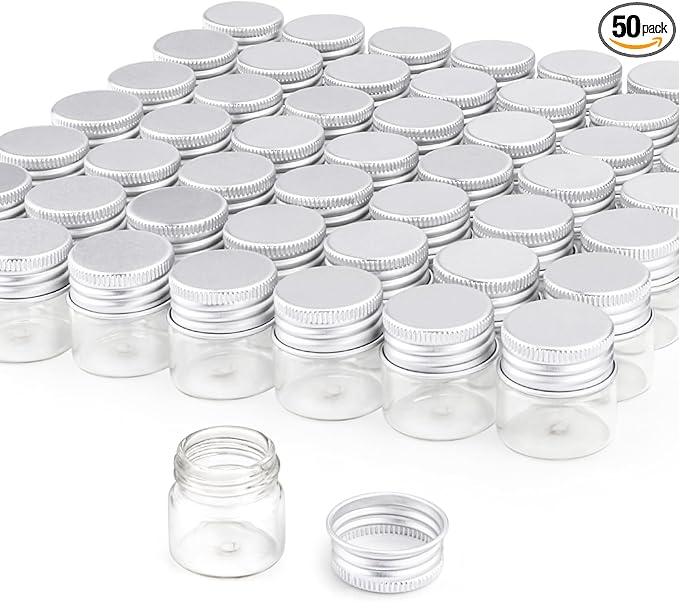50 Pack,10ml Clear Glass Essential Oil Bottle,Empty Travel Glass Liquid Sample Vial Decorations Preservation Storage Vials Test Jars Container -1.18" W x 1.18" H
