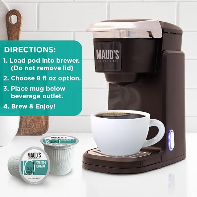Maud's Espresso Coffee Pods, 100 ct, Dark Roast Coffee in Recyclable Single Serve Pods – 100% Arabica Coffee, Compatible with Keurig K Cups Maker