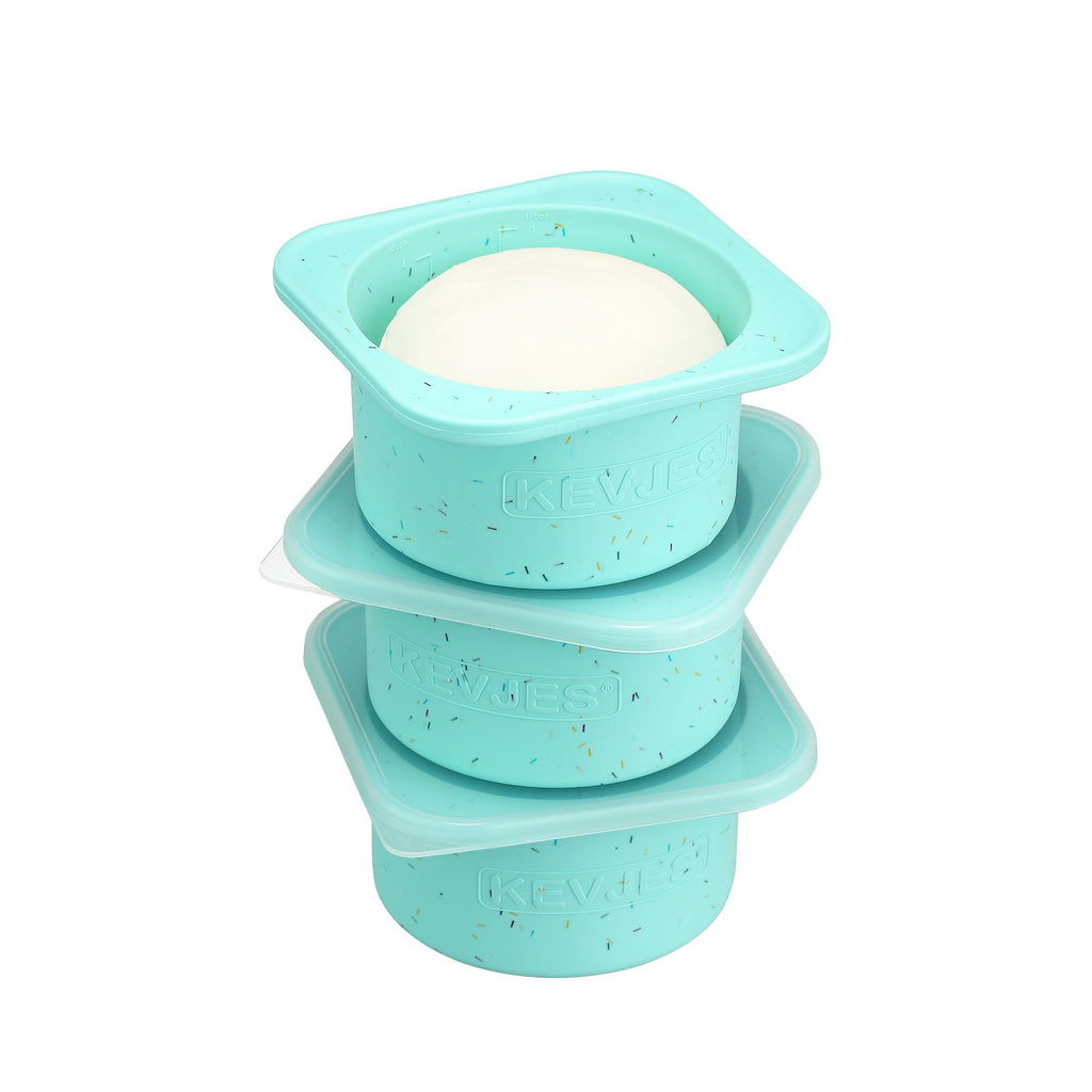 KEVJES PLUS 1000ml Pizza Dough Proofing Containers for DIY family Artisan Pizza, Food Grade Silicone Stackable Boxes with Lids, Freezer, Fridge, Dishwasher Safe-Sprinkles Pattern-3 Pack (Bondi Mint)