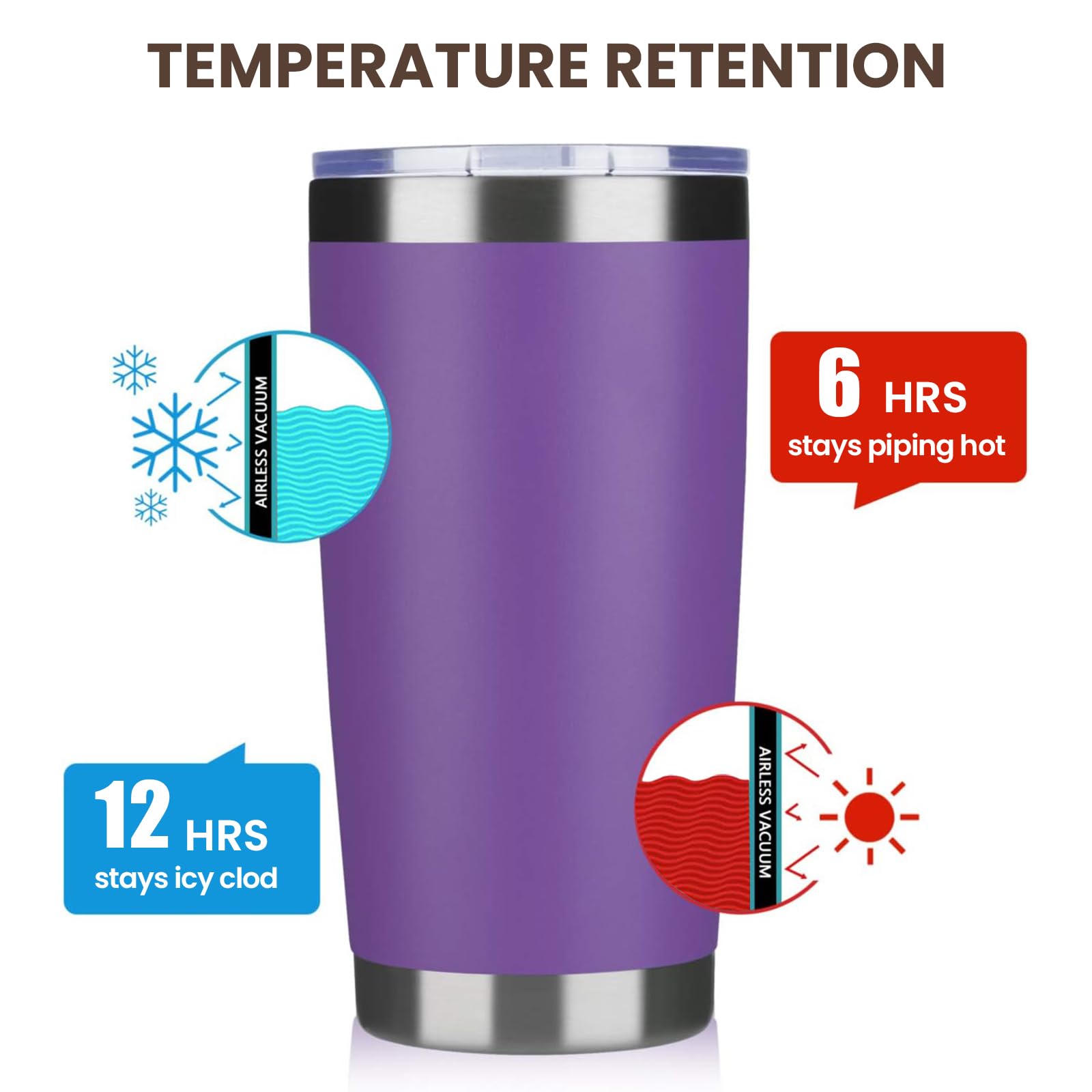MEWAY 20oz Tumbler 8 Pack Double Wall Vacuum Insulated Travel Mug Bulk, Stainless Steel Tumblers with Lid and Straw, Durable Powder Coated Coffee Cups for Cold & Hot Drinks (Purple, 8)