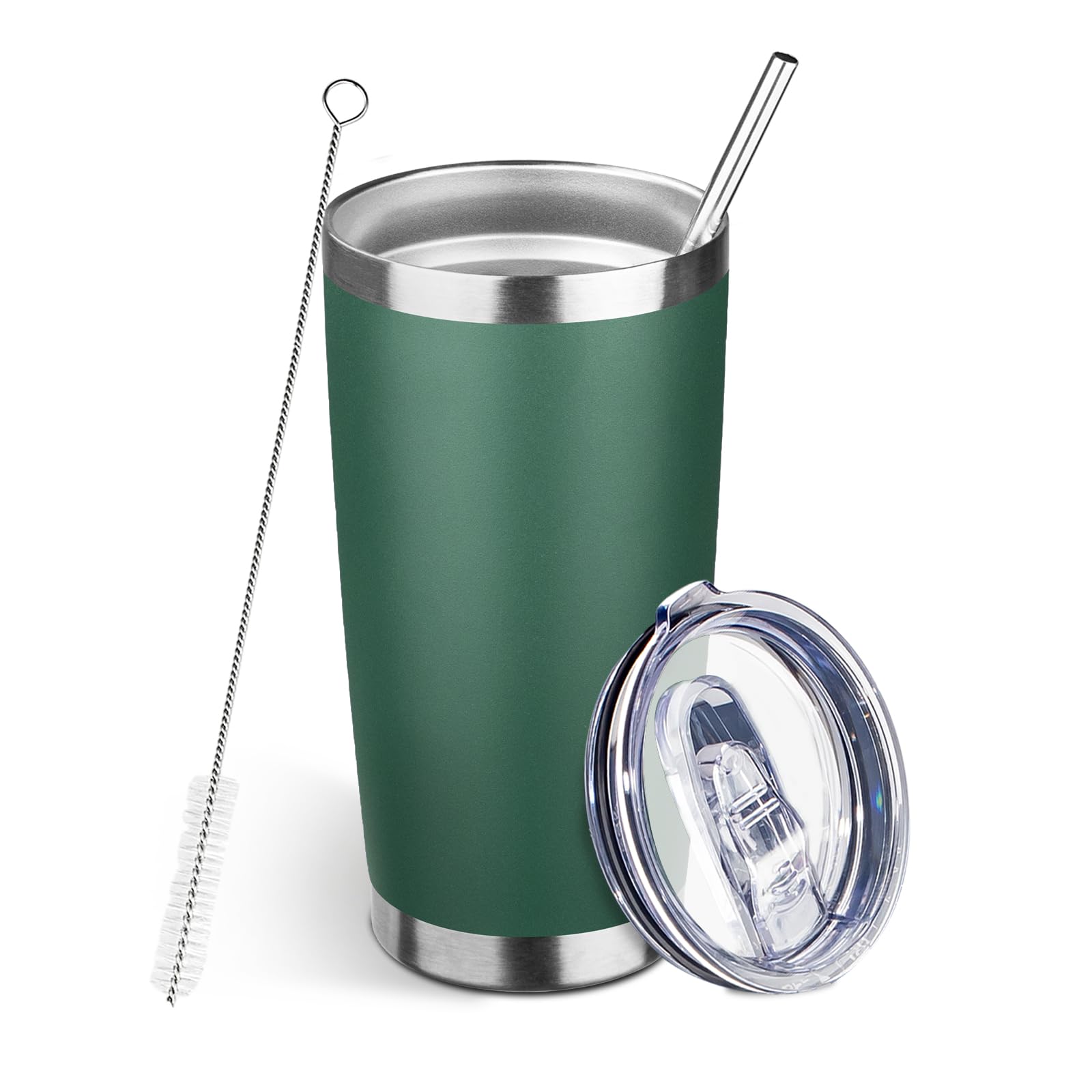 DIW 20oz Insulated Tumbler Travel Coffee Mug with Lid Straw(Dark Green,1)
