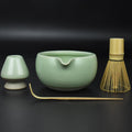 Artcome 4 Pcs Complete Matcha Ceremony Kit - Japanese Bowl With Pouring Spout, Whisk, Holder, Scoop - Tea Set for Making Usucha, Koicha and Latte (Green)