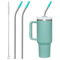 Bluwing 2 Pcs Stainless Steel Straw with Silicone Tips for 40 oz Stanley Tumbler, Repeatable 40 oz Metal Straws for Stanley Adventure Quencher Travel Tumbler Cup, BPA Free（Light Green）