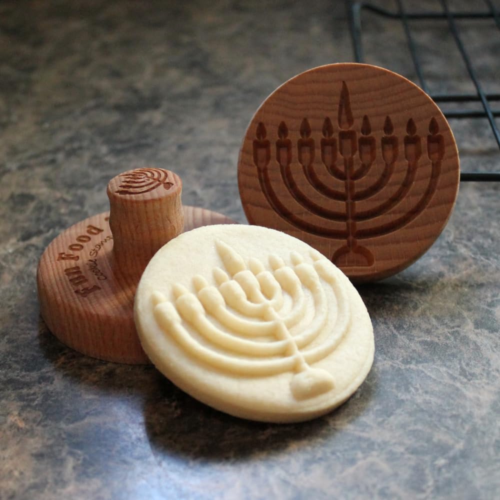 Fun Food Tools, Wood Cookie Stamp, 2.5 Inch (Hanukah Menorah CS-084)