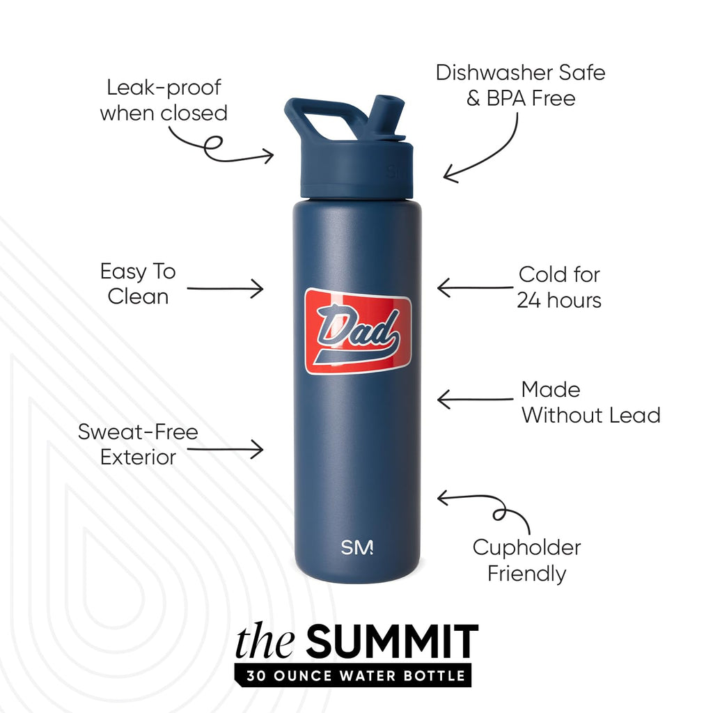 Simple Modern Insulated Water Bottle with Straw | 30oz | Dad