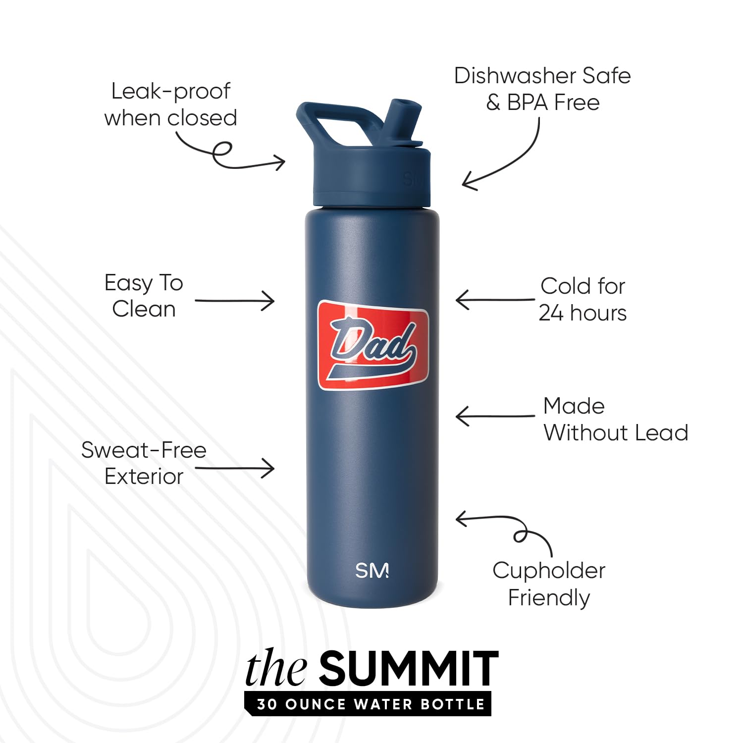 Simple Modern Insulated Water Bottle with Straw | 30oz | Dad