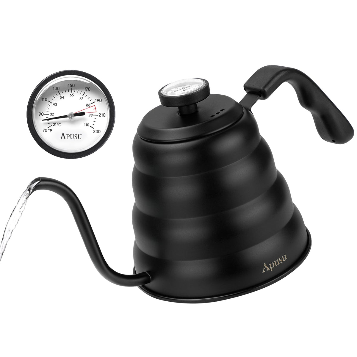 Tea Kettle For Stovetop,Gooseneck Pour Over Kettle,Thermometer,40oz,Black