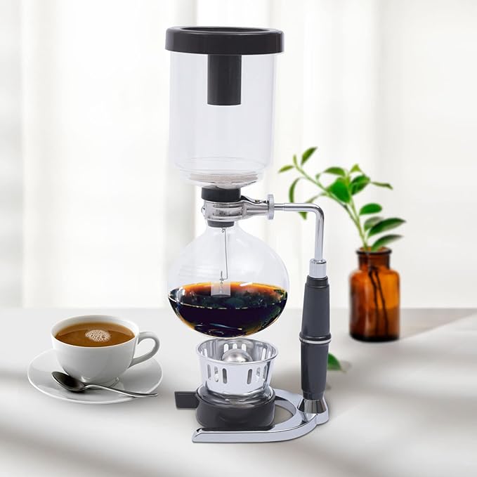 DUTTIETY Glass Siphon Coffee Maker, 360ml Tabletop Glass Siphon Pot Glass Syphon Coffee Maker 3 Cups for Coffee Shop|Bar|Home Use, Black