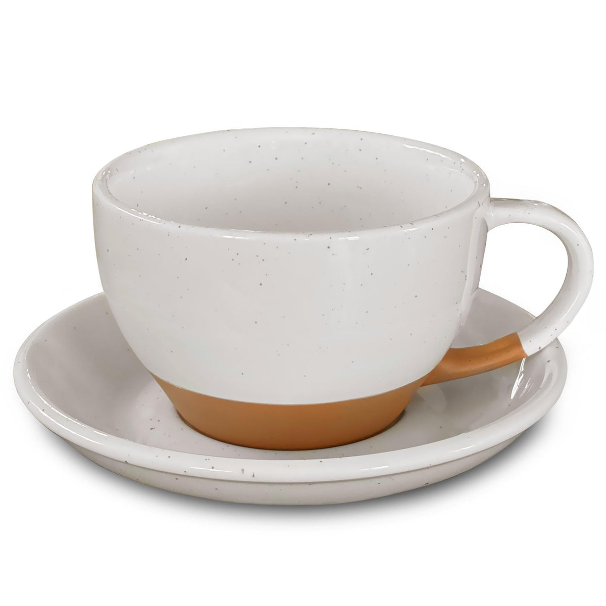MORA Ceramic Latte Art Mug With Saucer - 10.5 oz, Round Bottom For Perfect Pours - Cafe Cups for Cappuccino, Espresso, Coffee, Tea etc - Porcelain Set for Baristas, Great Gift - Earl Grey