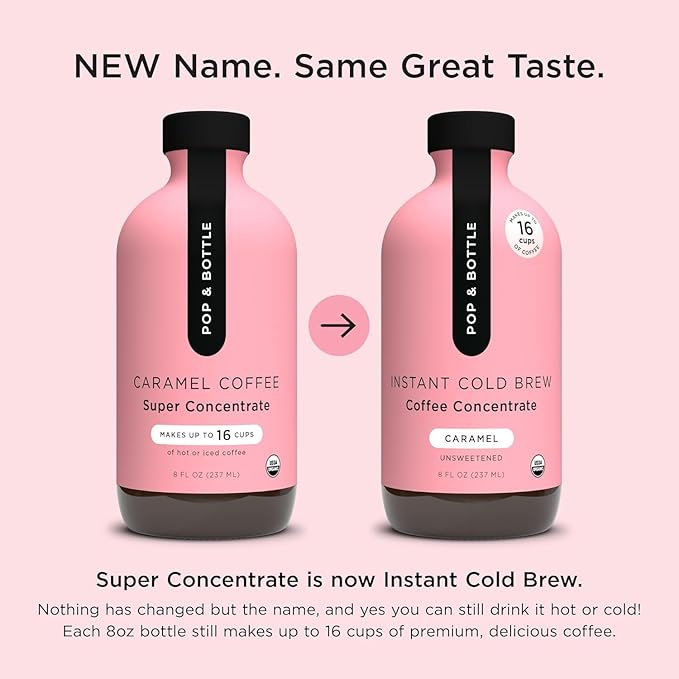 Pop & Bottle Organic Cold Brew Coffee Concentrate - Iced Coffee Concentrate Liquid for At Home, Dairy Free, Makes Up to 16 Cups - Vanilla & Caramel, 8 fl oz (Mixed 2 Pack)