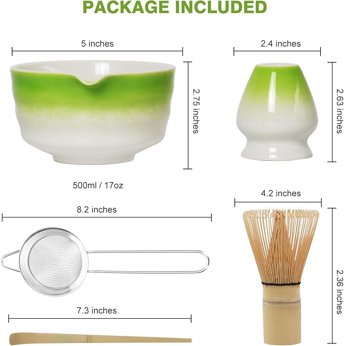 Matcha Whisk Set – 5 PCS Complete Ceremonial Grade Matcha Set, Premium Japanese Matcha Kit with Bamboo Whisk for Matcha Tea, Matcha Bowl, Scoop, Sifter, and Ceramic Holder
