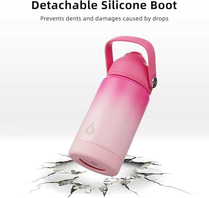 BJPKPK Insulated Water Bottle with Straw Lid, 12oz Thermos Water Bottles with Soft Nozzle, Flex Handle & Non-slip Boot, BPA Free Leak Proof Stainless Steel Metal Thermos, Tumblers, Cups,Cherry