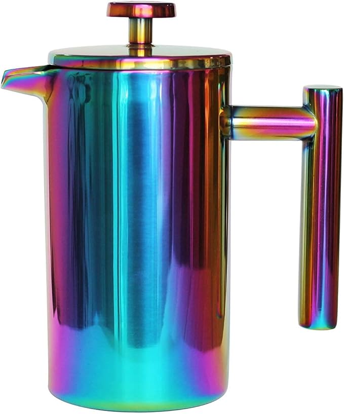 French Press Coffee Maker – 1 or 2 Cups Small Stainless Steel Coffee Maker Double Walled French Press Rainbow 12oz/350ml