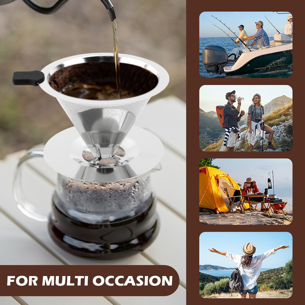 Pour Over Coffee Dripper with Cleaning Brush, Stainless Steel Cone Coffee Filter Fine Mesh Double Layer, Paperless Reusable Coffee Filter, Drip Cone Brew Coffee Strainer(SIZE:Small)