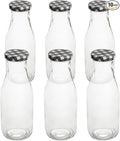 Restaurantware French Countryside 15 Ounce Glass Bottles 10 Durable Juice Bottles - With Black Plaid Lid Dishwashable Clear Glass Countryside Bottles For Hot And Cold Beverages