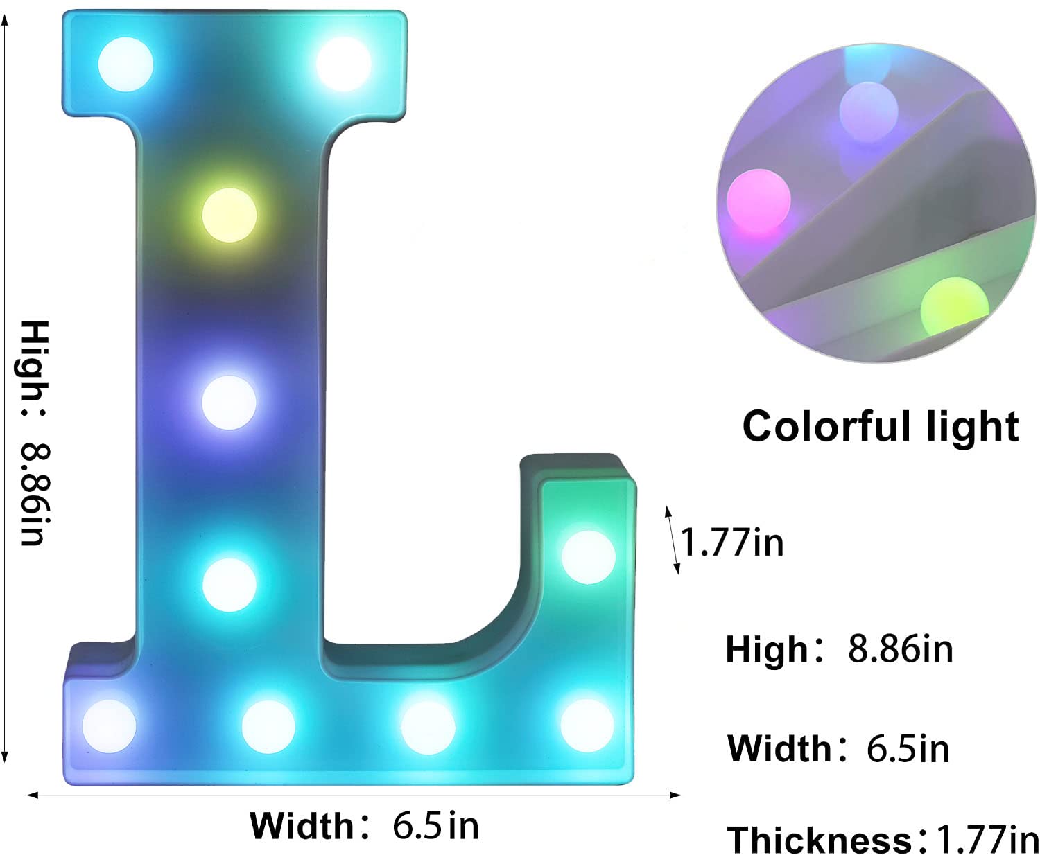 Foaky Colorful LED Letter Lights with Remote,Marquee Light Up Letters Sign for Night Light Wedding/Birthday Party Battery Powered Christmas Lamp Home Bar Decoration(L)
