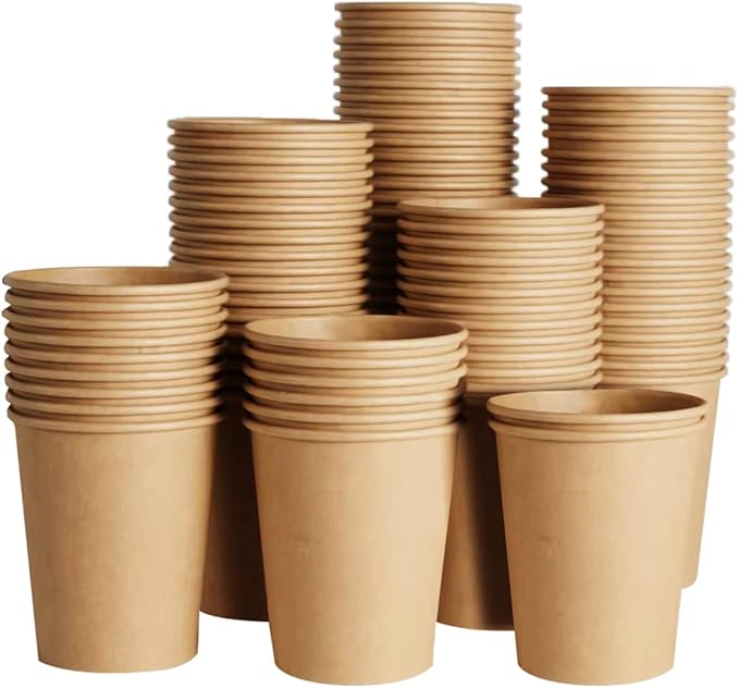 400 Pack 8 oz Kraft Paper Cups, Unbleached Disposable Paper Coffee Cups, Thickened Hot/Cold Beverage Drinking Cup for Party, Home, Cafes, Bistros, Businesses (Brown)