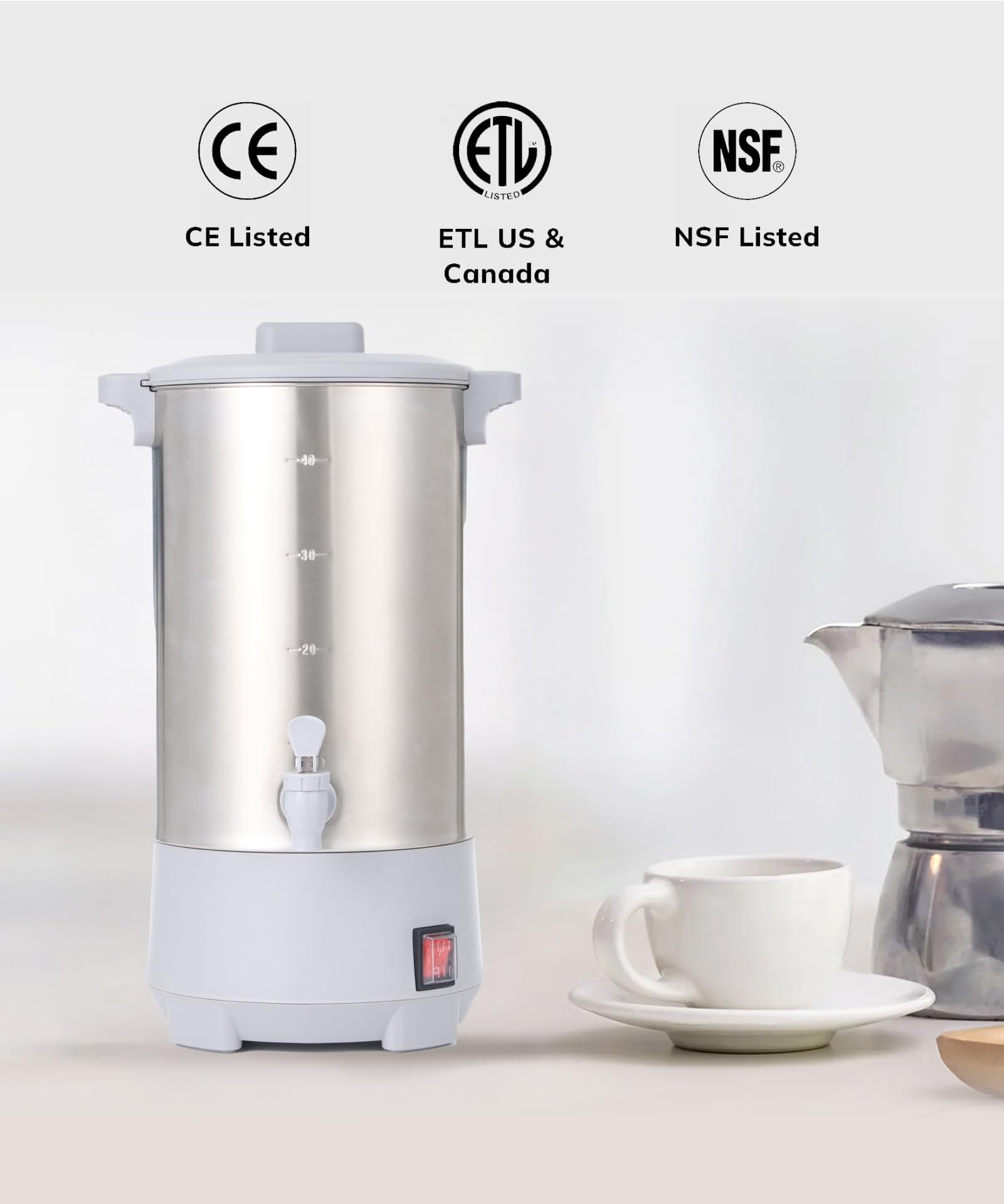 SYBO Commercial Grade Stainless Steel Percolate Coffee Maker Hot Water Urn for Catering, 30-Cup, 4.5L, Grey