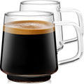 Aquach 16oz Stackable Glass Mugs Set of 2, Large Clear Coffee Tea Cups