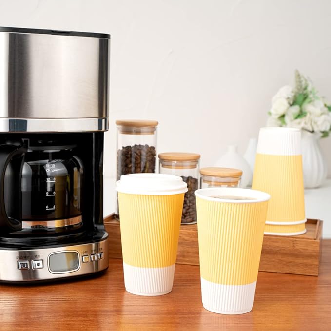 Restaurantware 16 Ounce Double Wall Disposable Coffee Cups, 500 Insulated Light Yellow Paper Tumblers with Ripple Wall Design, Lids Sold Separately for Hot Drinks like Tea, Hot Chocolate and More