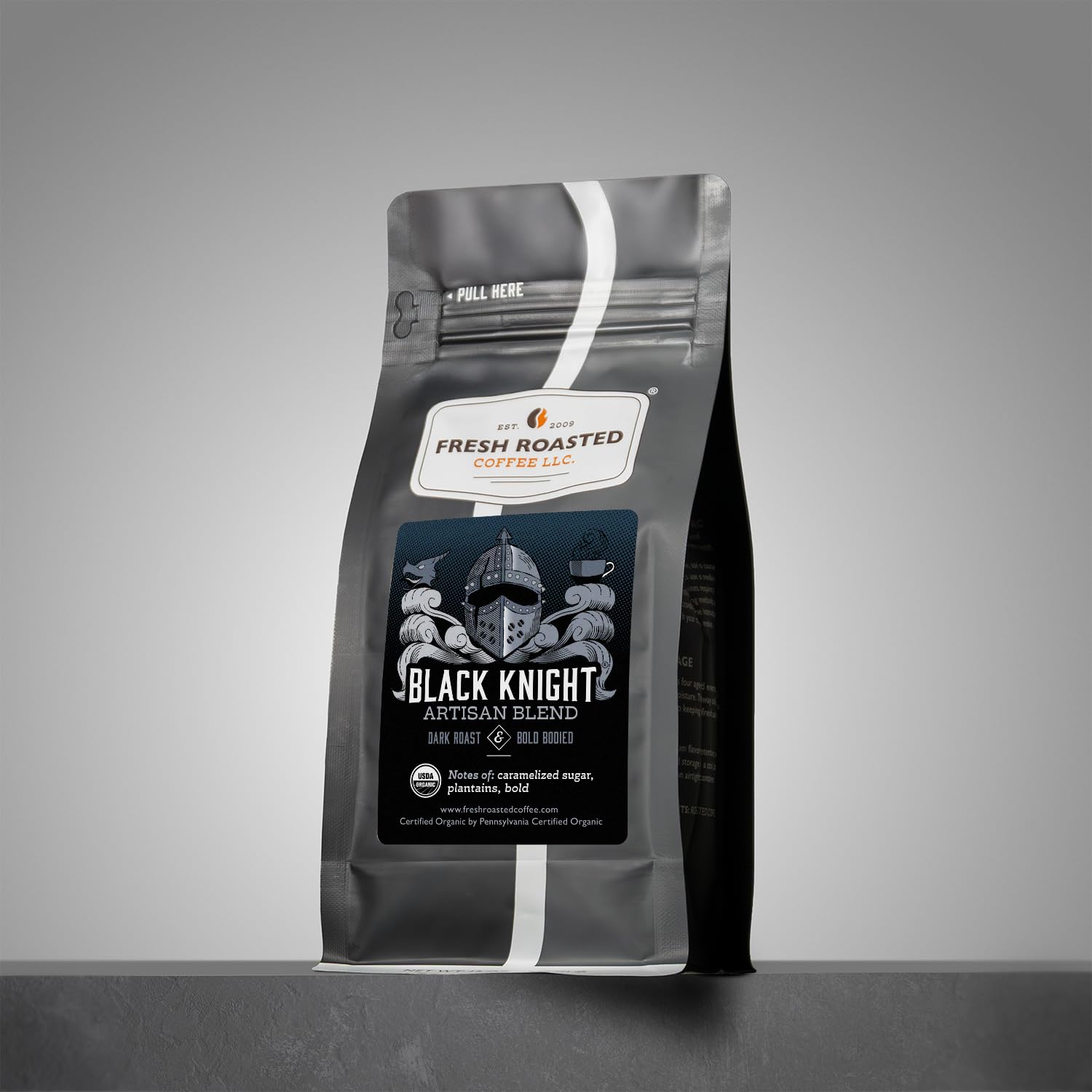 Fresh Roasted Coffee, Organic Black Knight Drip Ground Coffee, Dark Roast, USDA Organic, Kosher, 12 oz